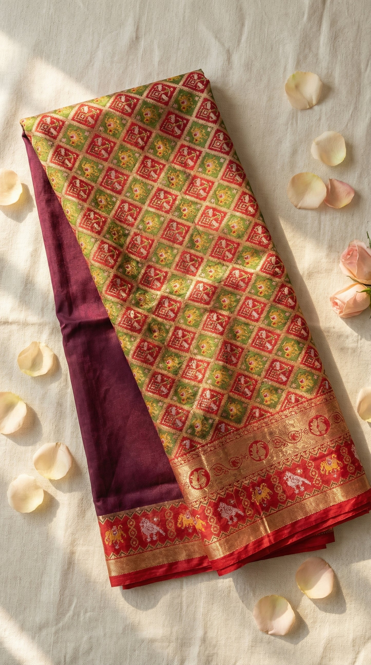 The Imperial Heritage – Deep Wine & Crimson Patola Silk Saree