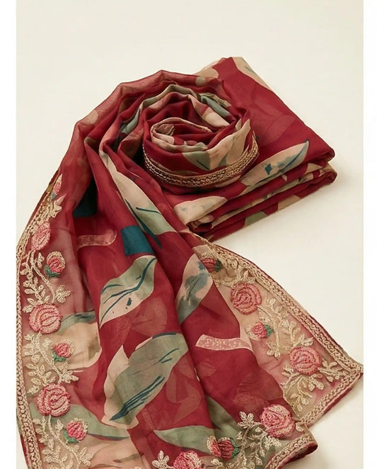 Premium Maroon Floral Churidar Material Set