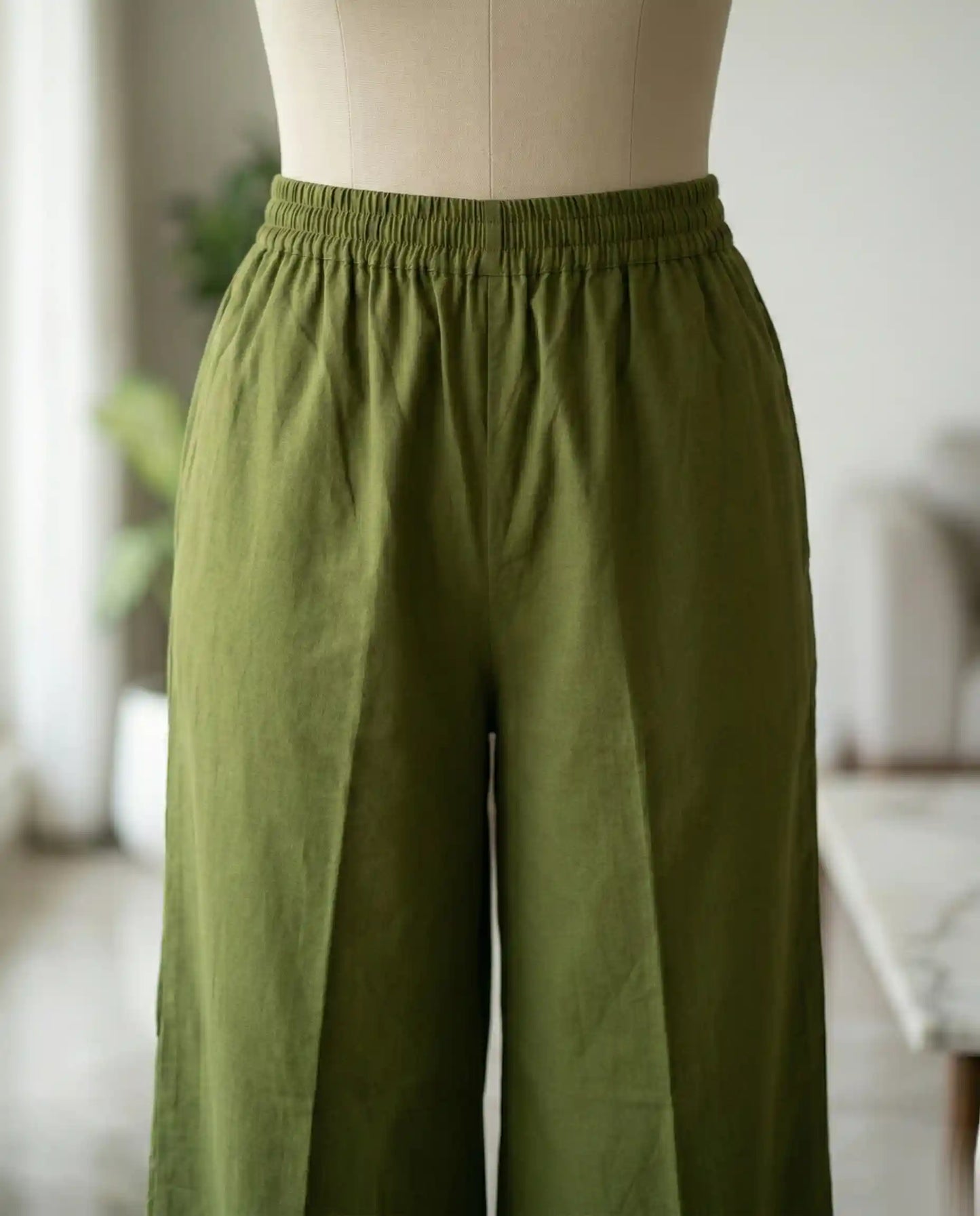 Olive Green Premium Cotton Silk Kurti Set with Palazzo