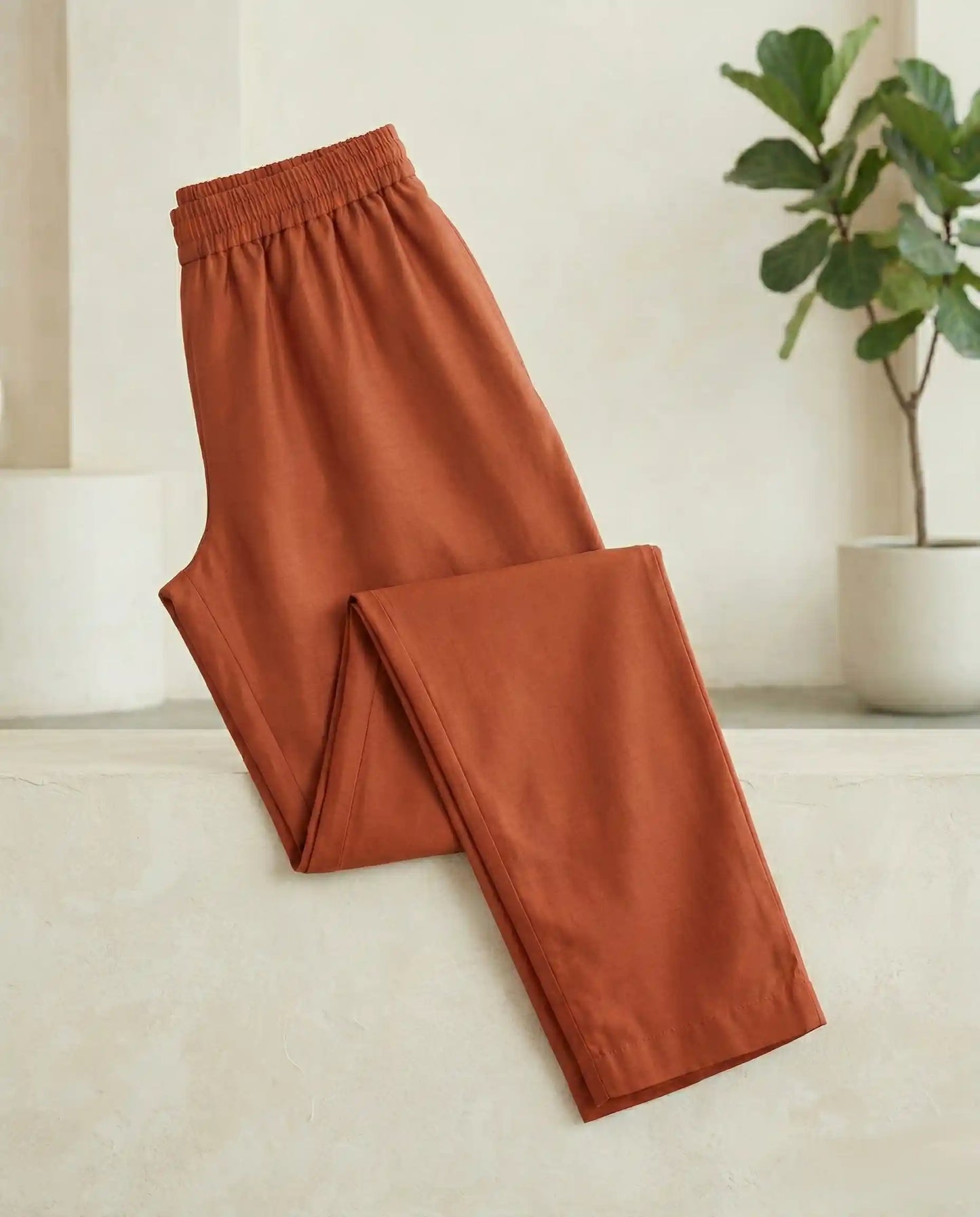 Rust Embroidered Cotton Silk Kurti Set with Pants