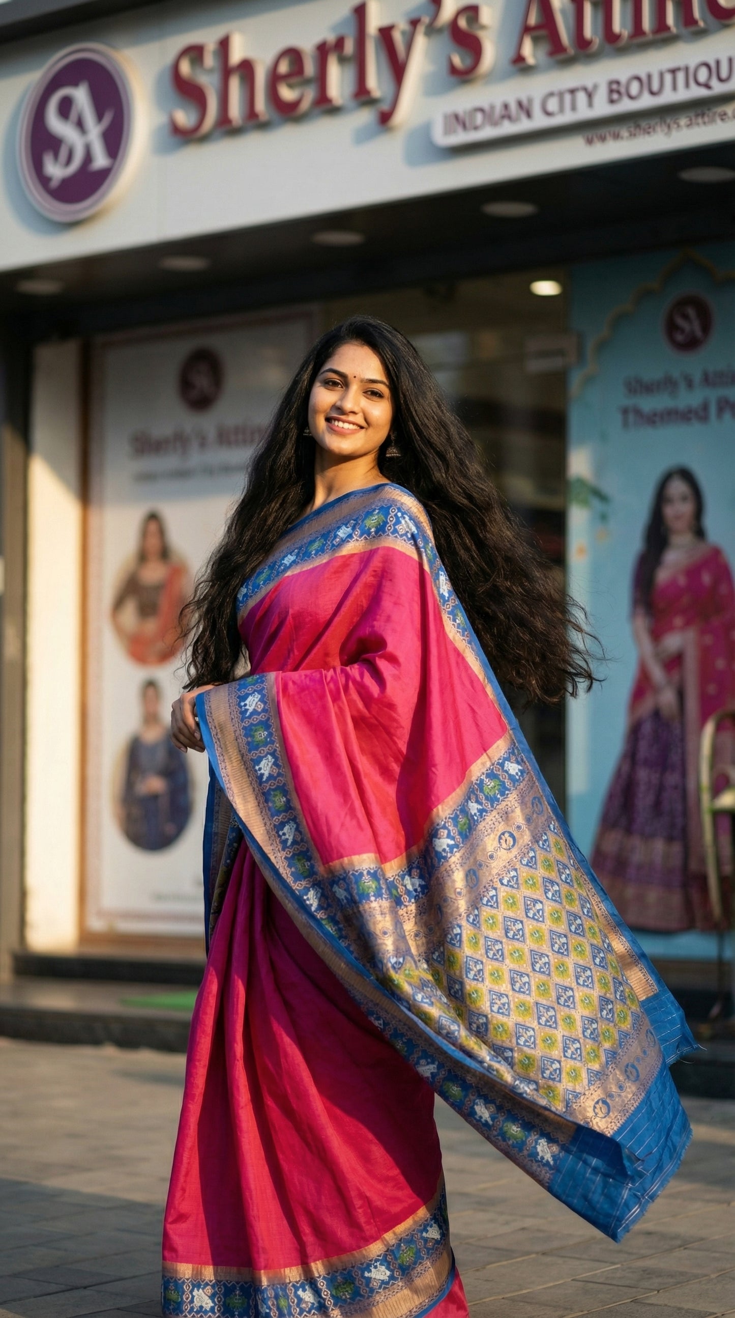 Azure Blue Fuschia Patola Silk Saree