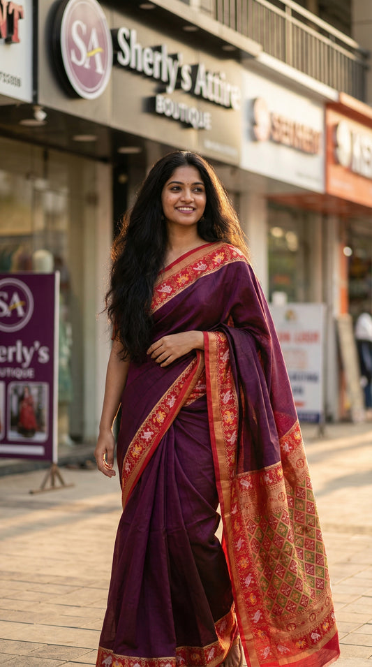 The Imperial Heritage – Deep Wine & Crimson Patola Silk Saree