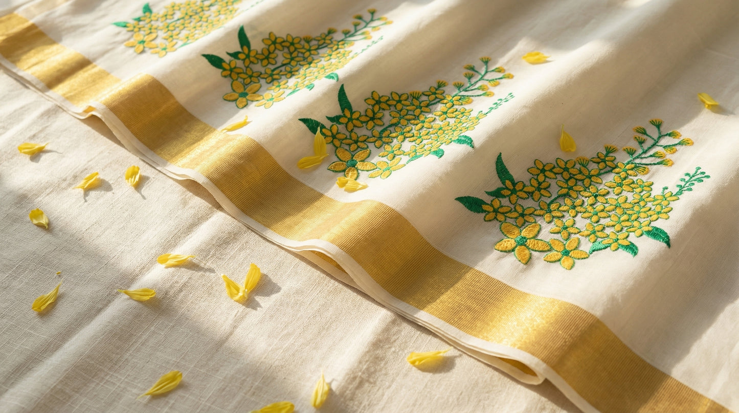 Vishu Special Golden Kanikkonna Kasavu Saree