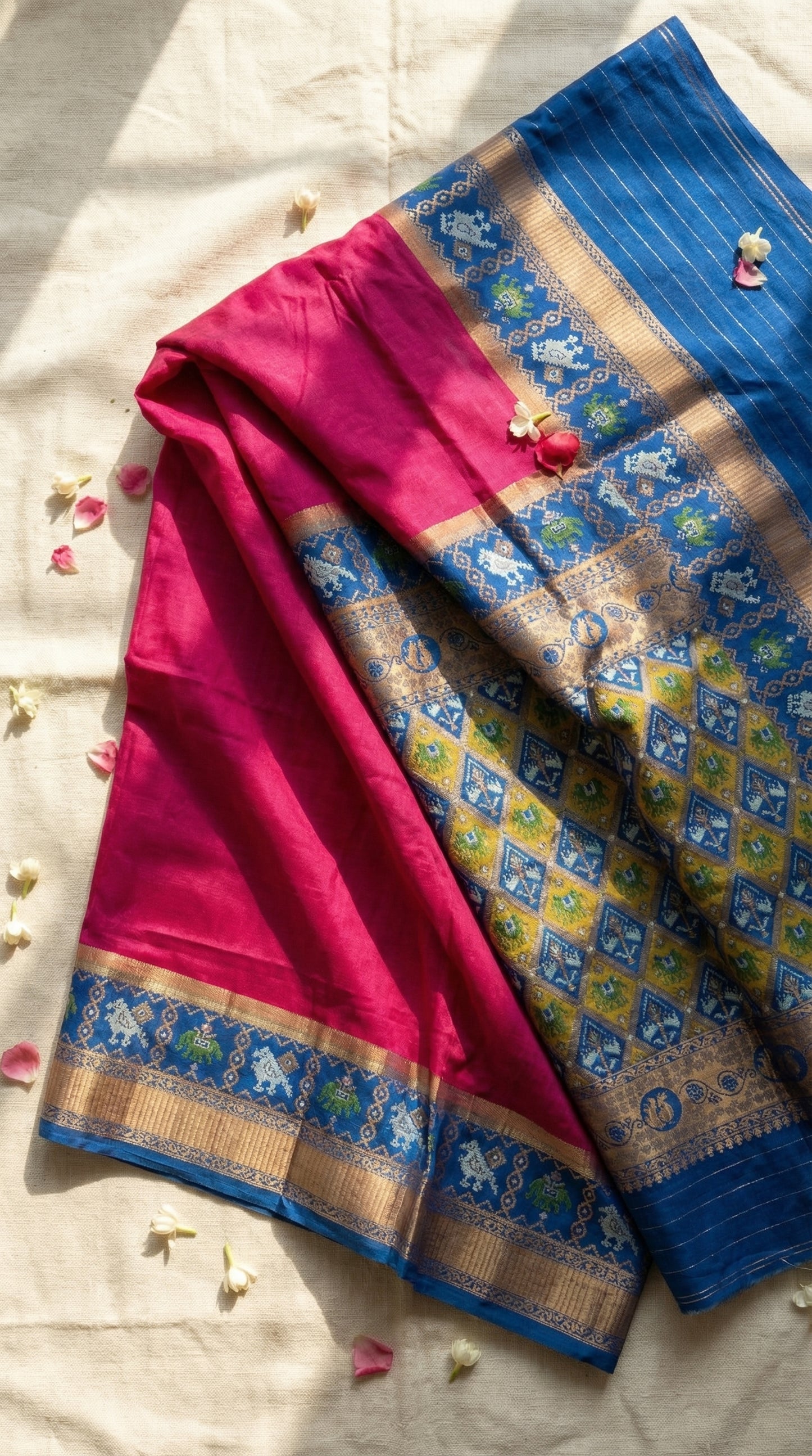Azure Blue Fuschia Patola Silk Saree
