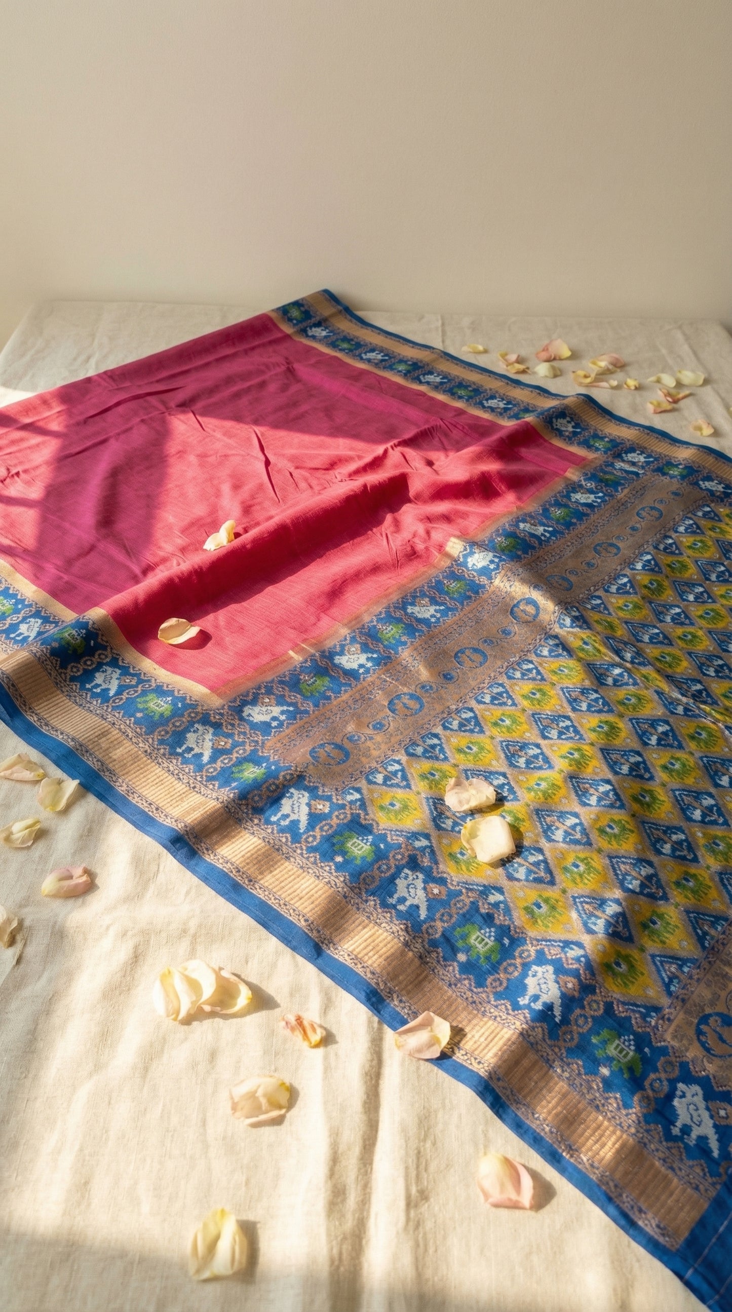 Azure Blue Fuschia Patola Silk Saree