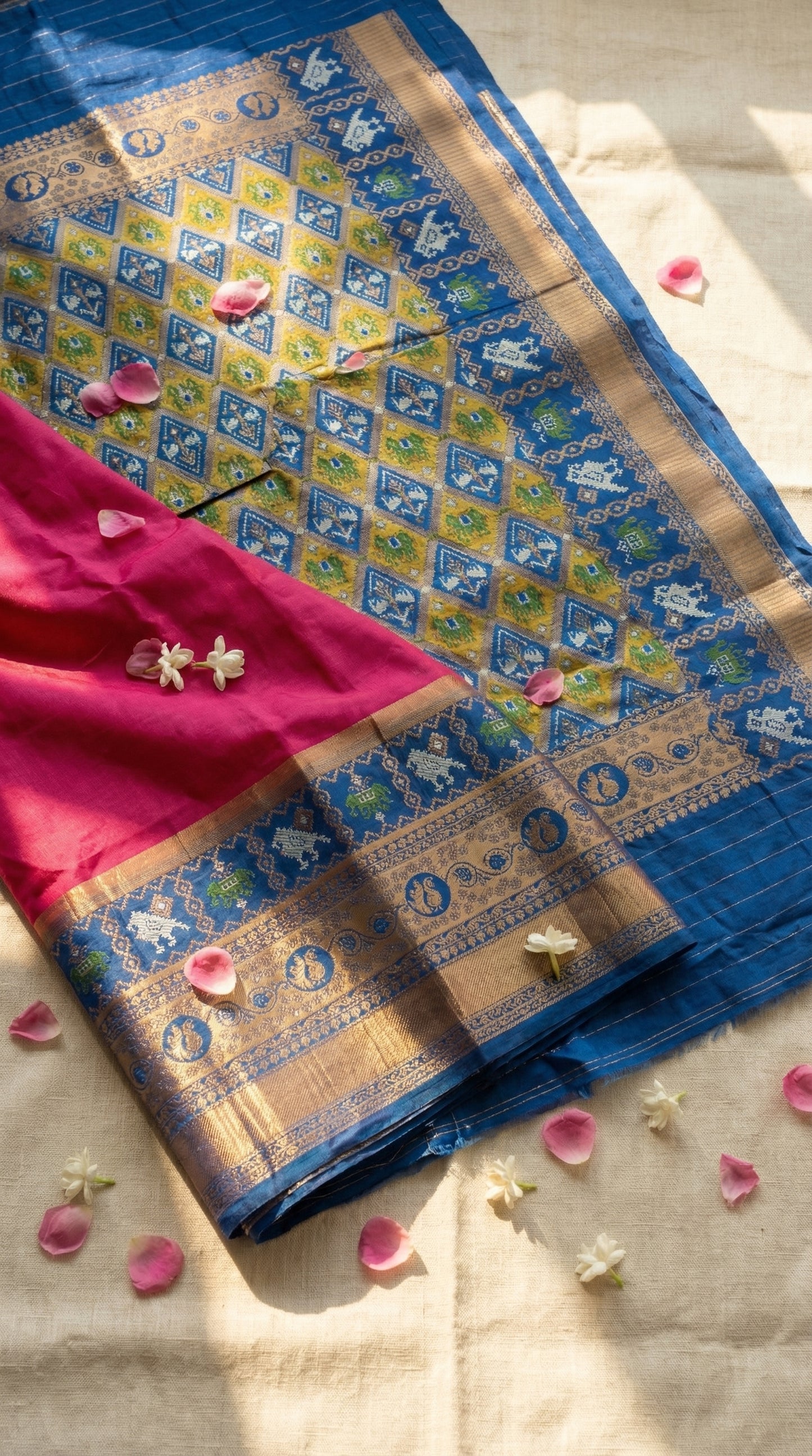 Azure Blue Fuschia Patola Silk Saree