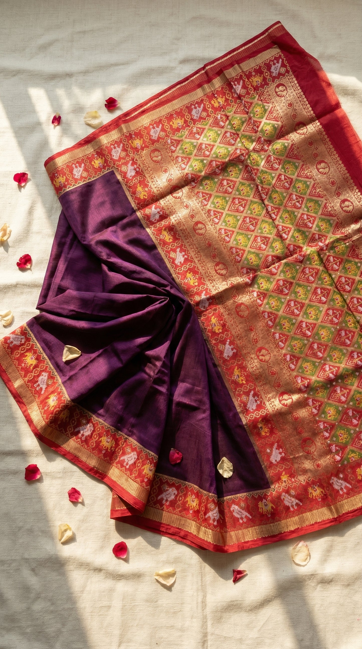 The Imperial Heritage – Deep Wine & Crimson Patola Silk Saree