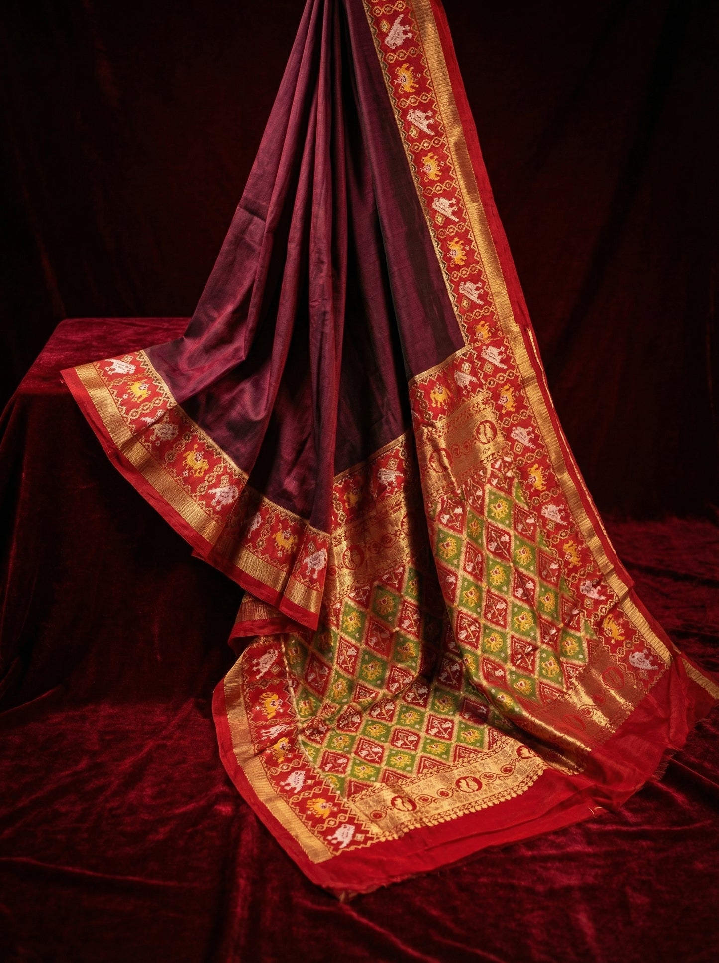 The Imperial Heritage – Deep Wine & Crimson Patola Silk Saree