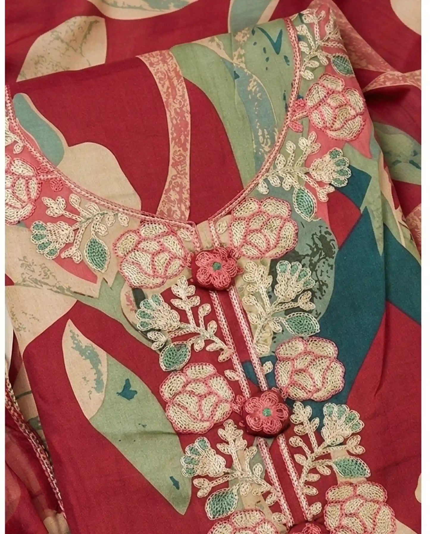 Premium Maroon Floral  Churidar Material Set