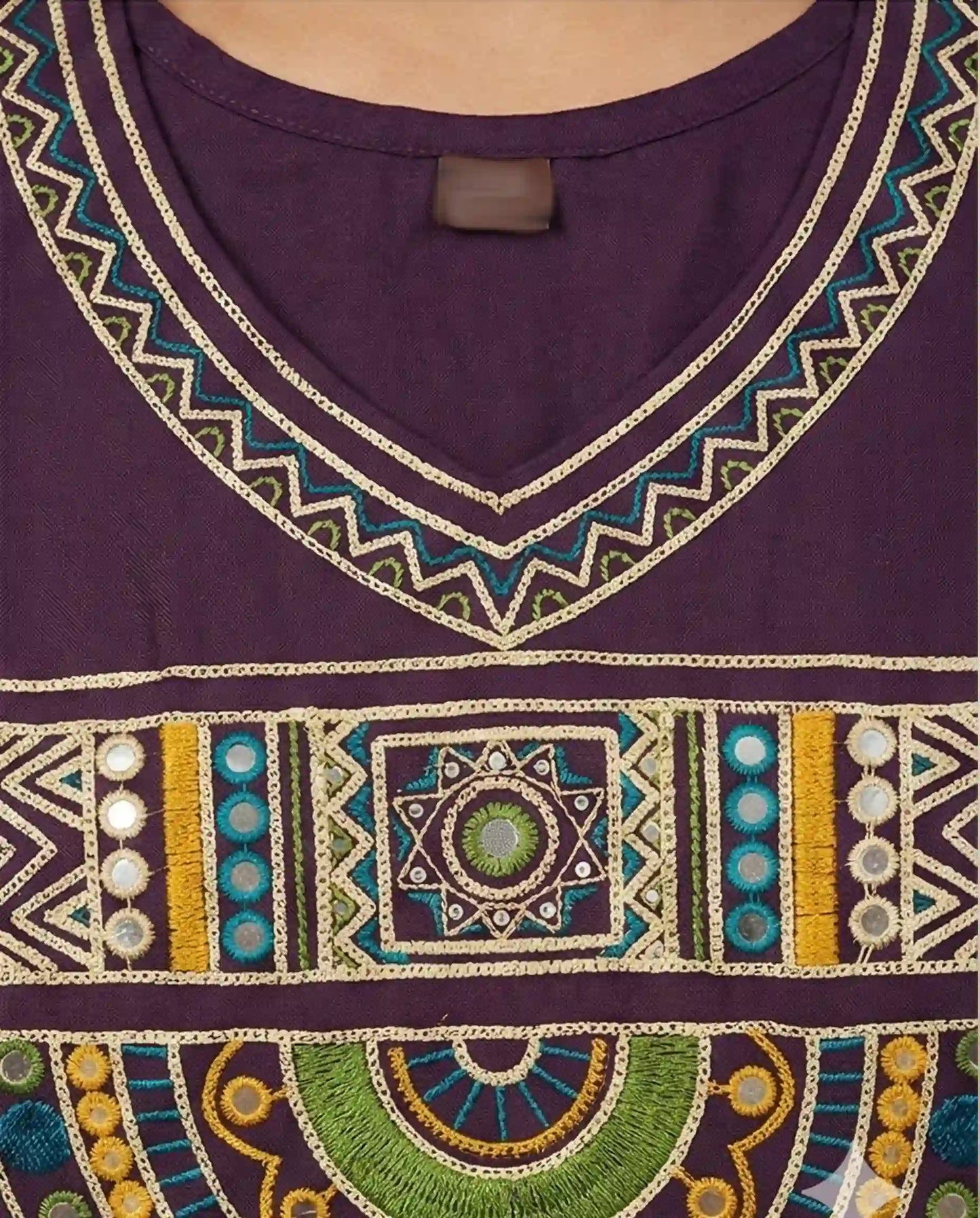 Women’s Deep Purple Cotton Kurta Set with Ethnic Mirror Work and Mandala Embroidery