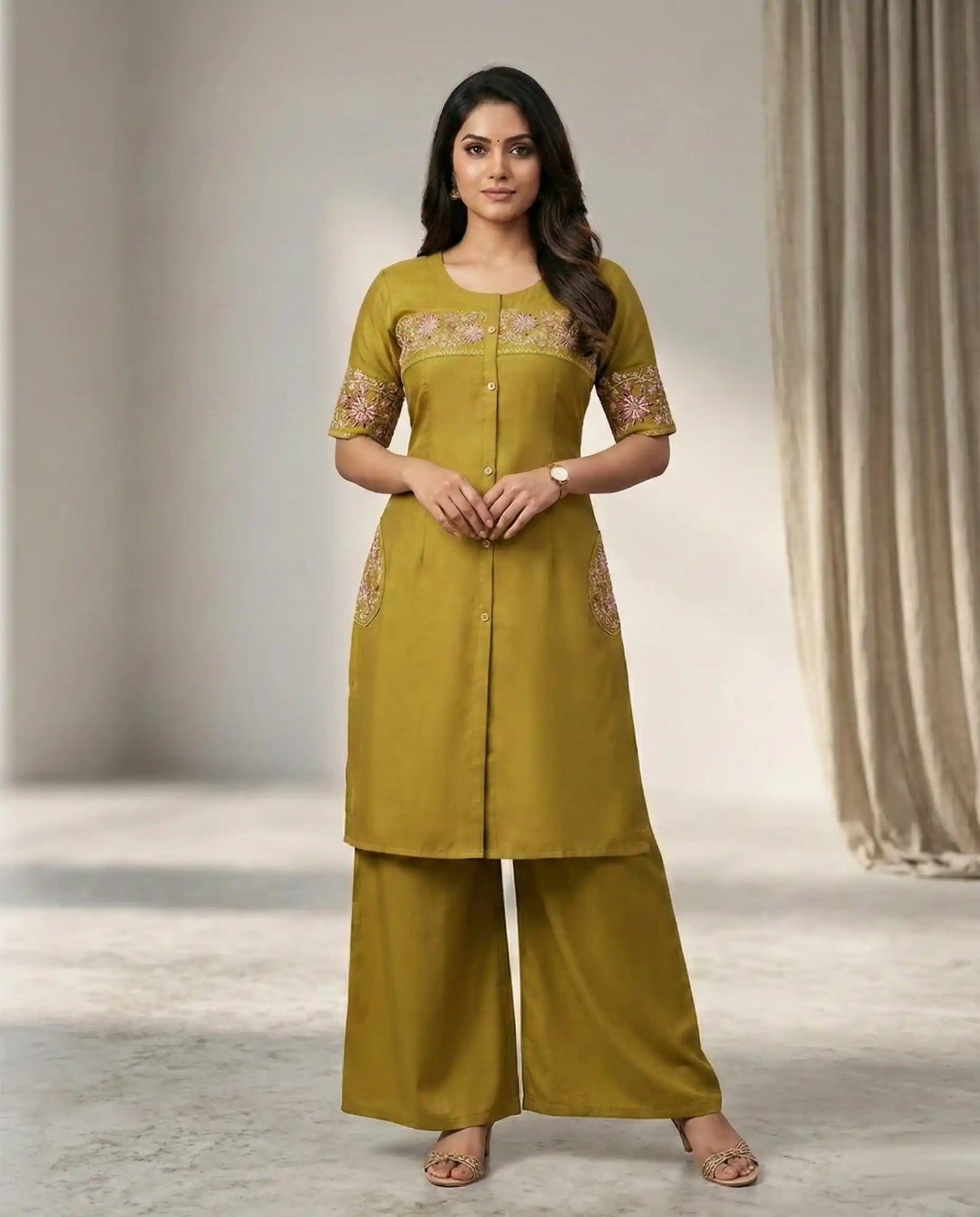 Women's Olive Green n Kurta & Palazzo Set