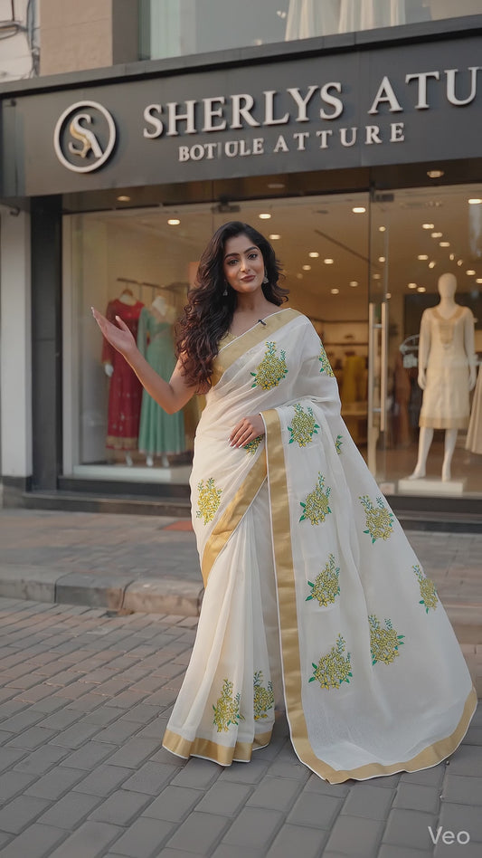Vishu Special Golden Kanikkonna Kasavu Saree