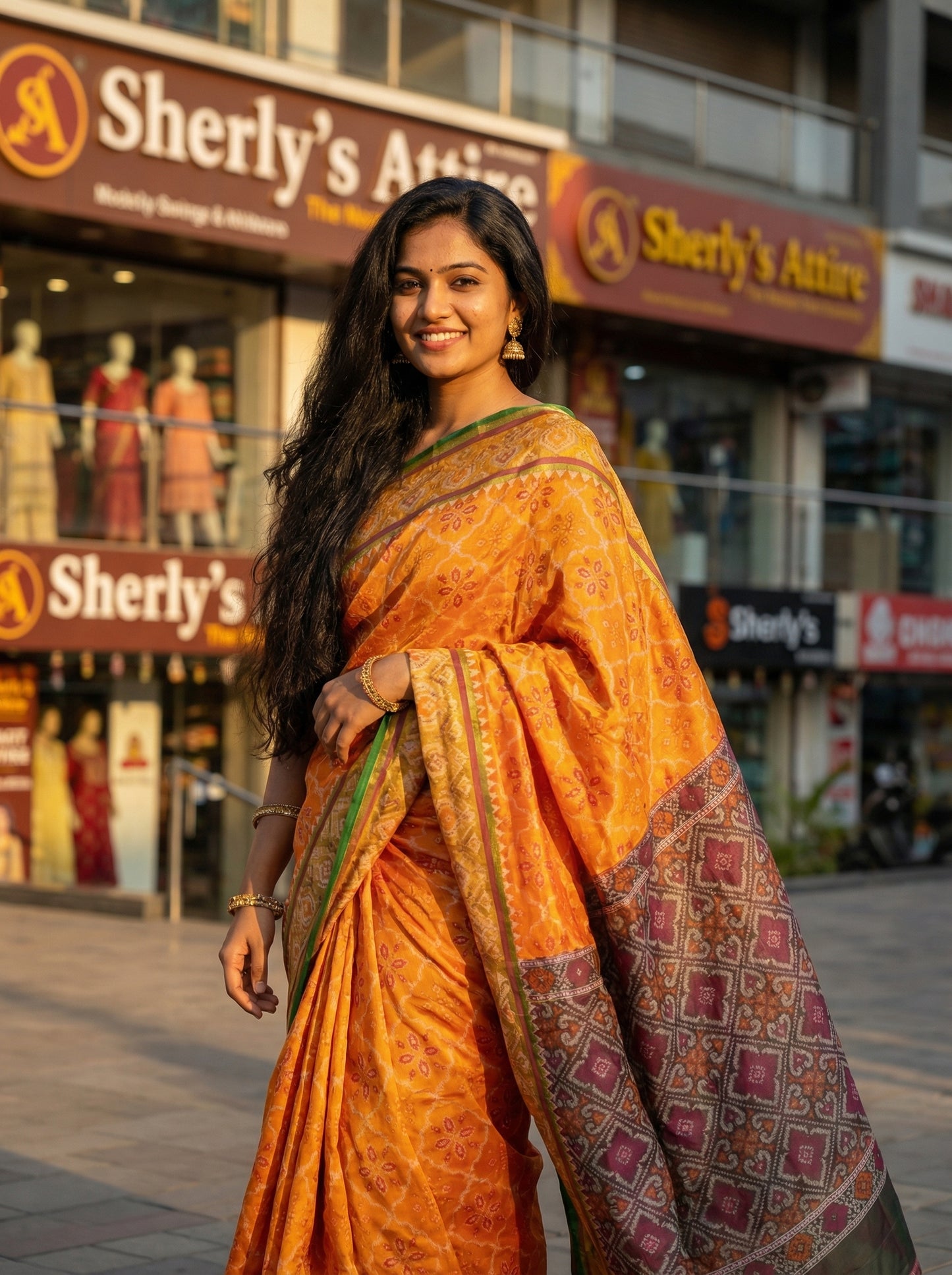 The Golden Harvest – Mustard & Deep Maroon Patola Silk Saree