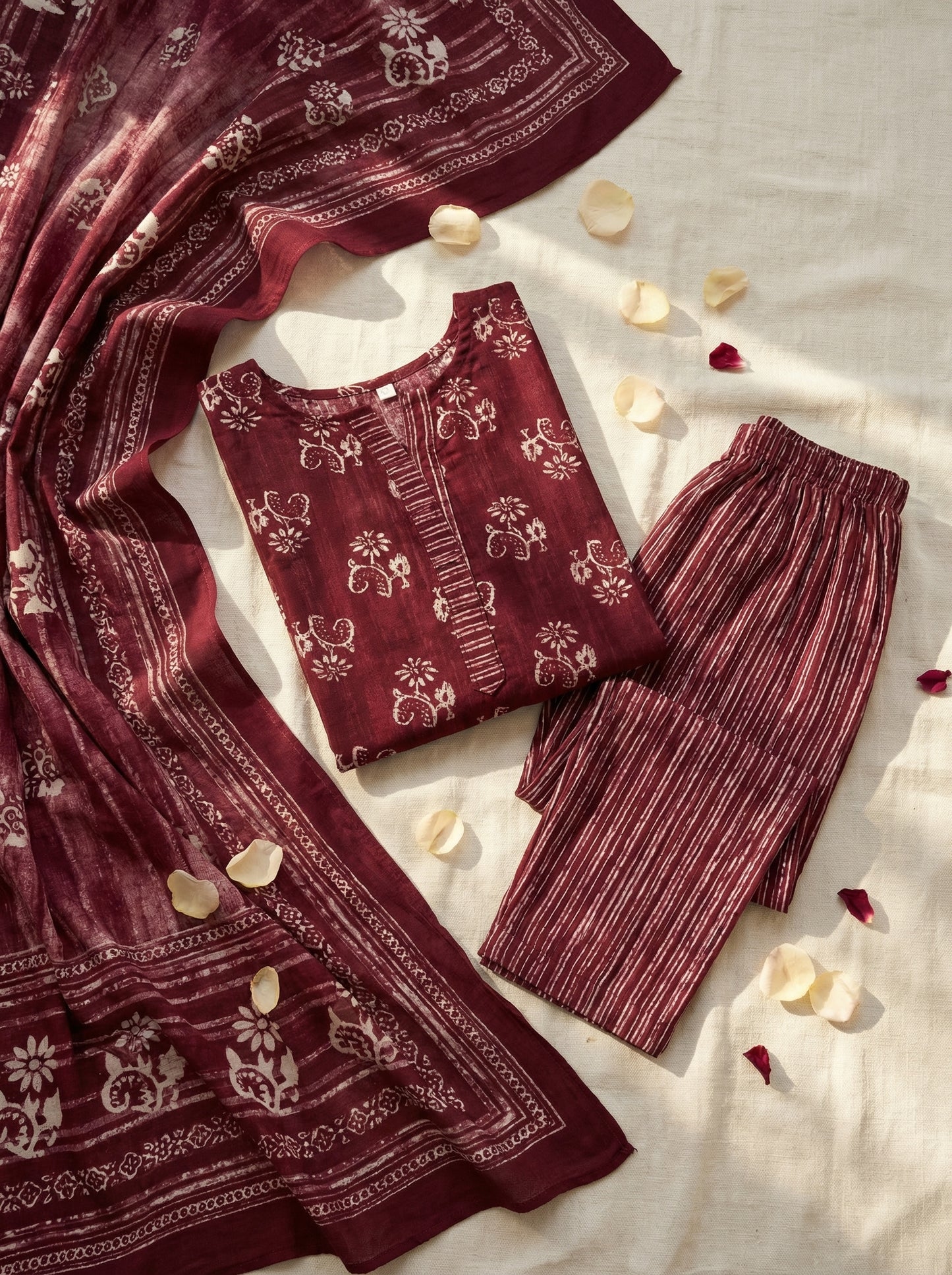 The Rustic Vineyard – Wine Red Block-Printed Cotton Salwar Set