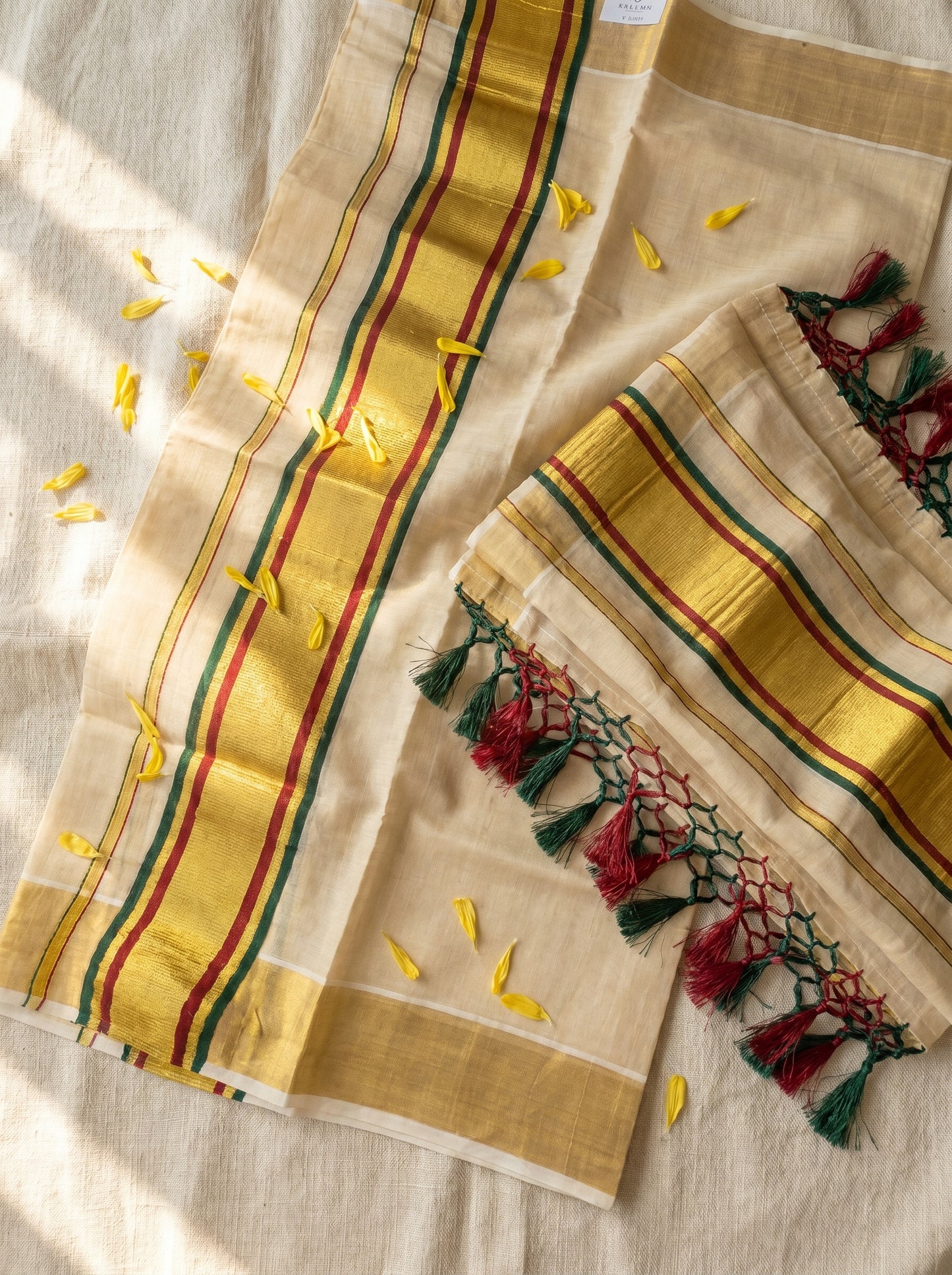 Classic Red & Green Piped Kerala Set Mundu