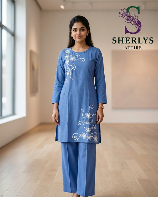 Teal Blue Satin Denim Cord Set