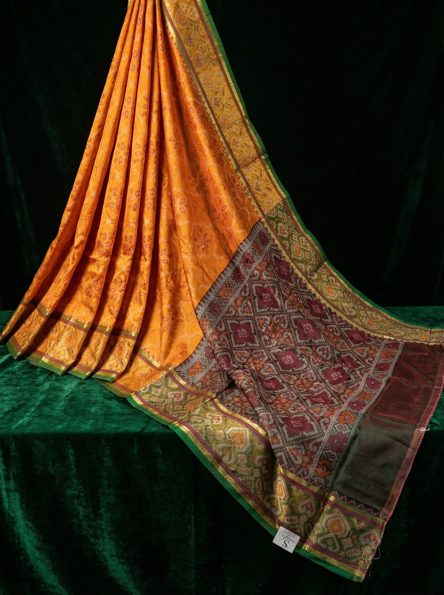 The Golden Harvest – Mustard & Deep Maroon Patola Silk Saree