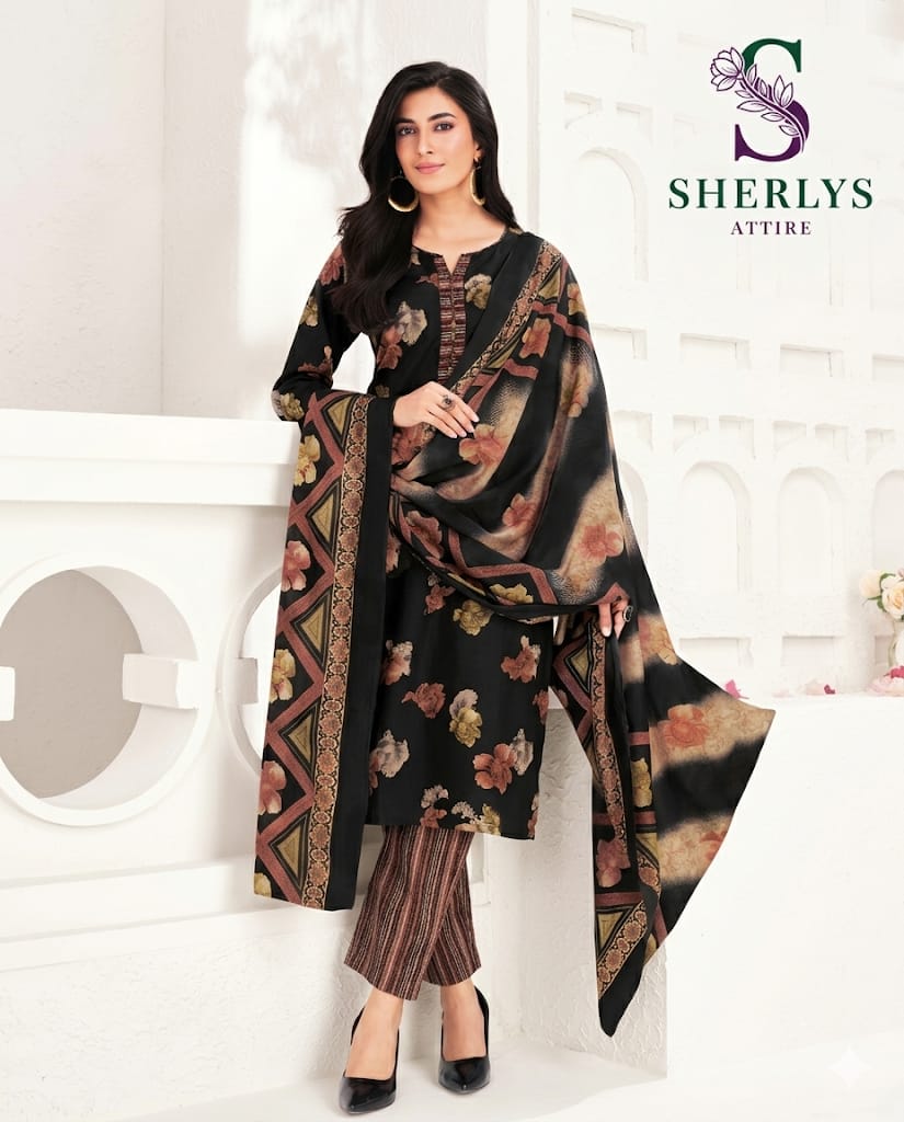 Midnight Bloom – Black & Earthy Floral Cotton Salwar Suit Set