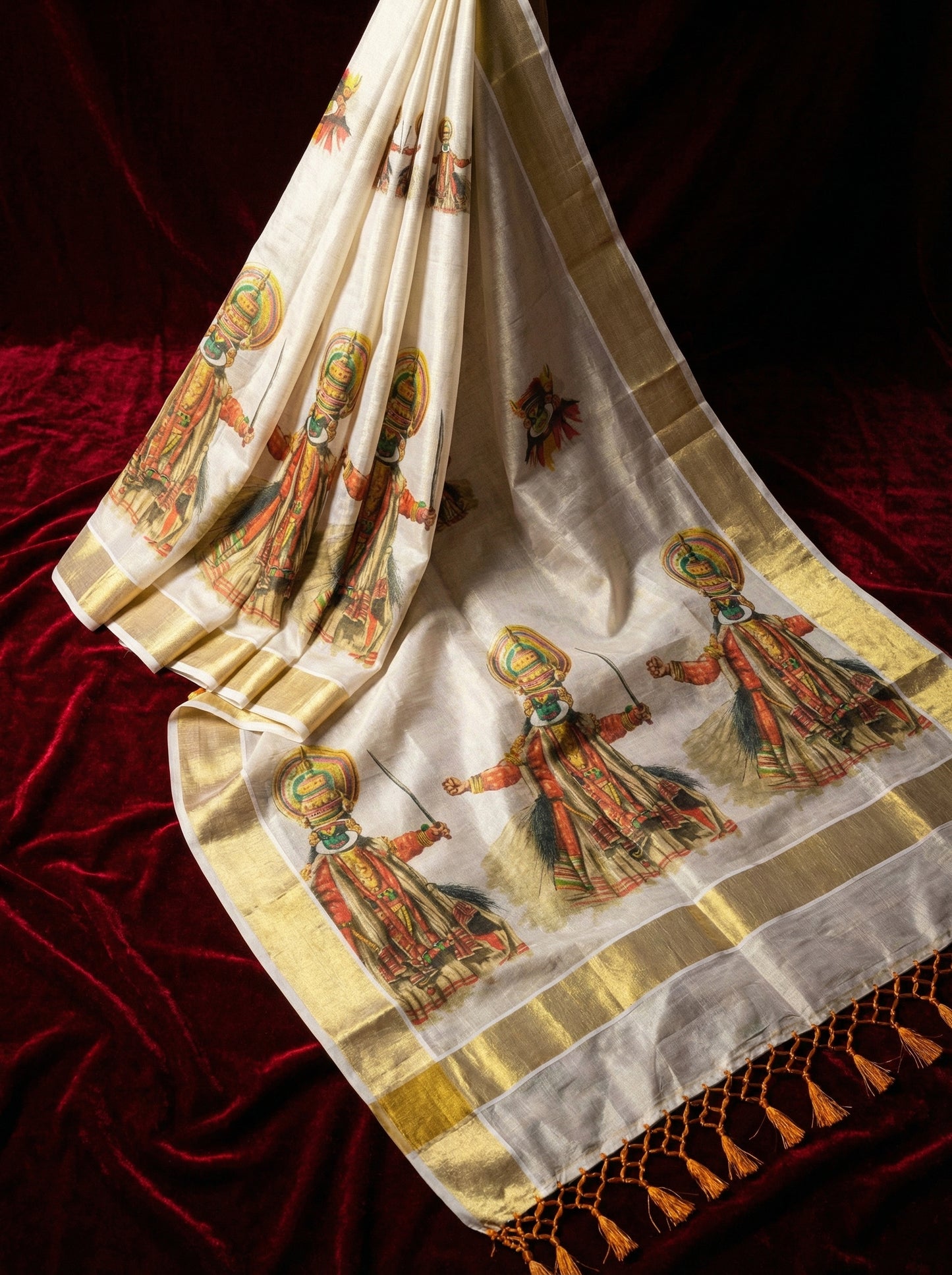 Kerala Heritage Mural Print Kasavu Sari