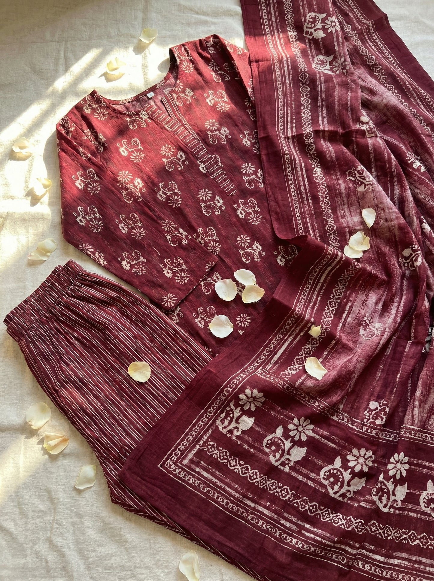 The Rustic Vineyard – Wine Red Block-Printed Cotton Salwar Set