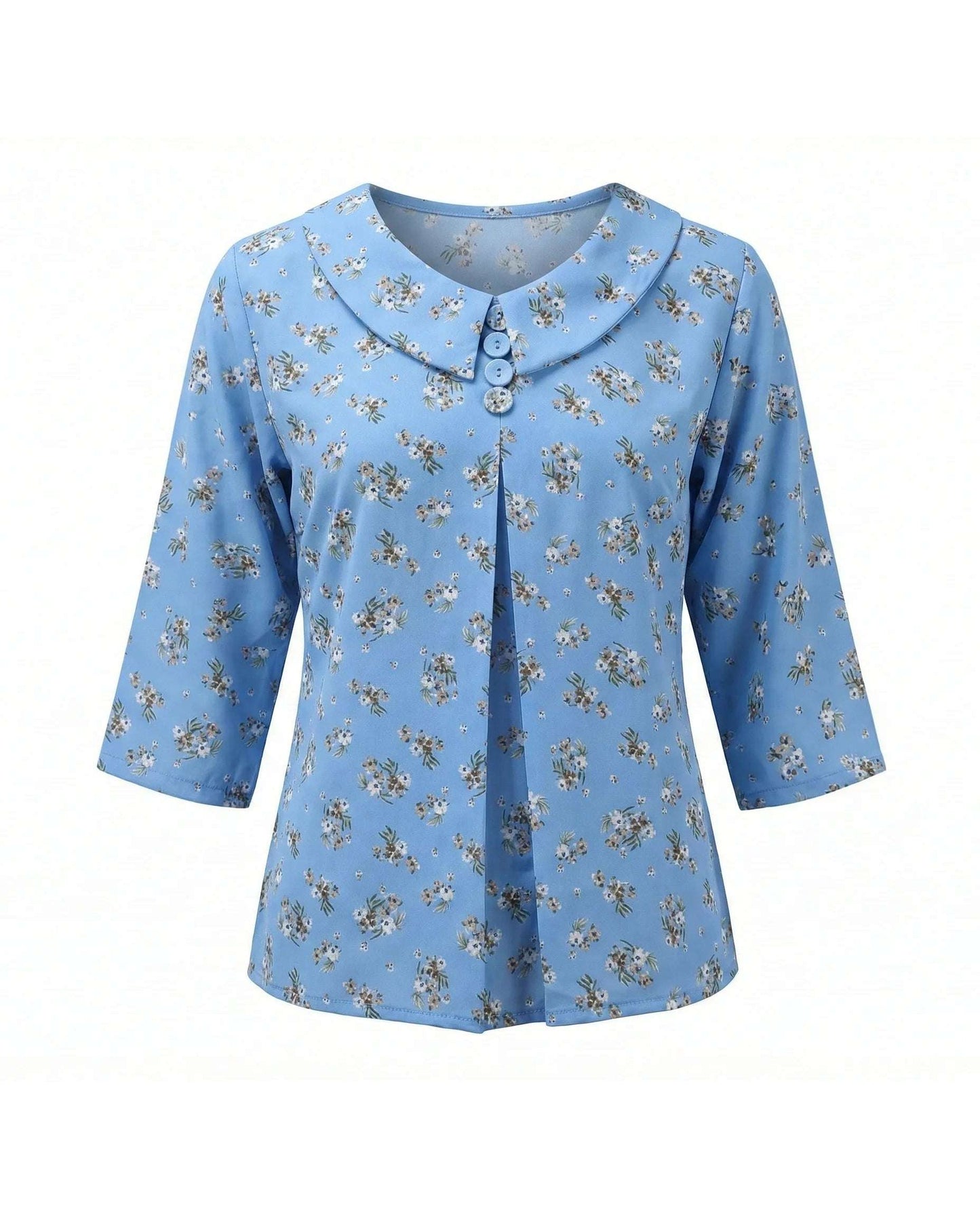 Pastel Blue Floral CropTop with Peter Pan Collar and Button Detail