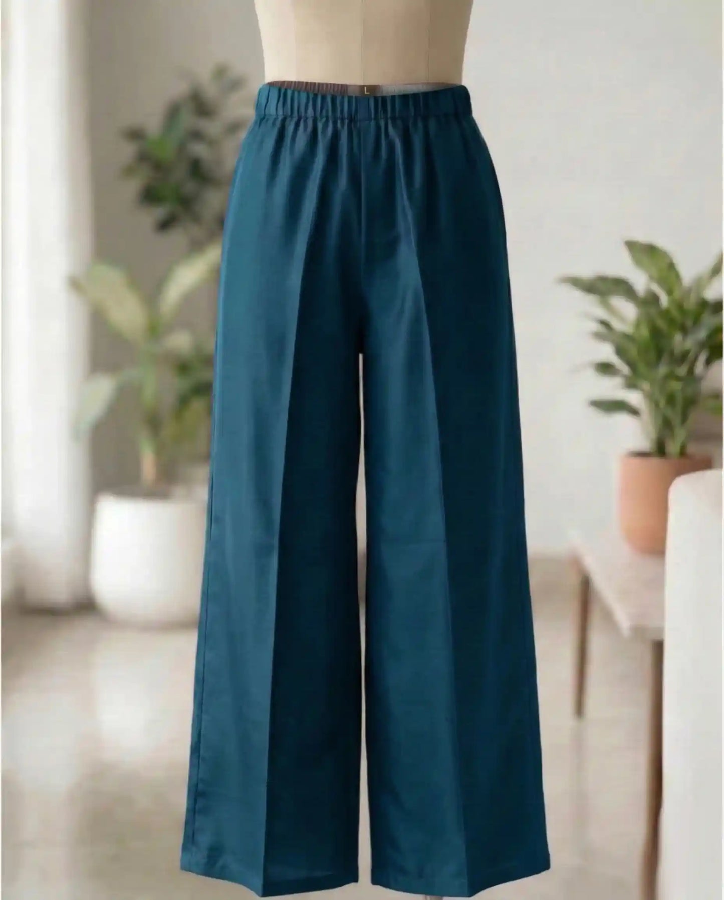 Teal Blue Cotton Kurti Set with Peacock Embroidery