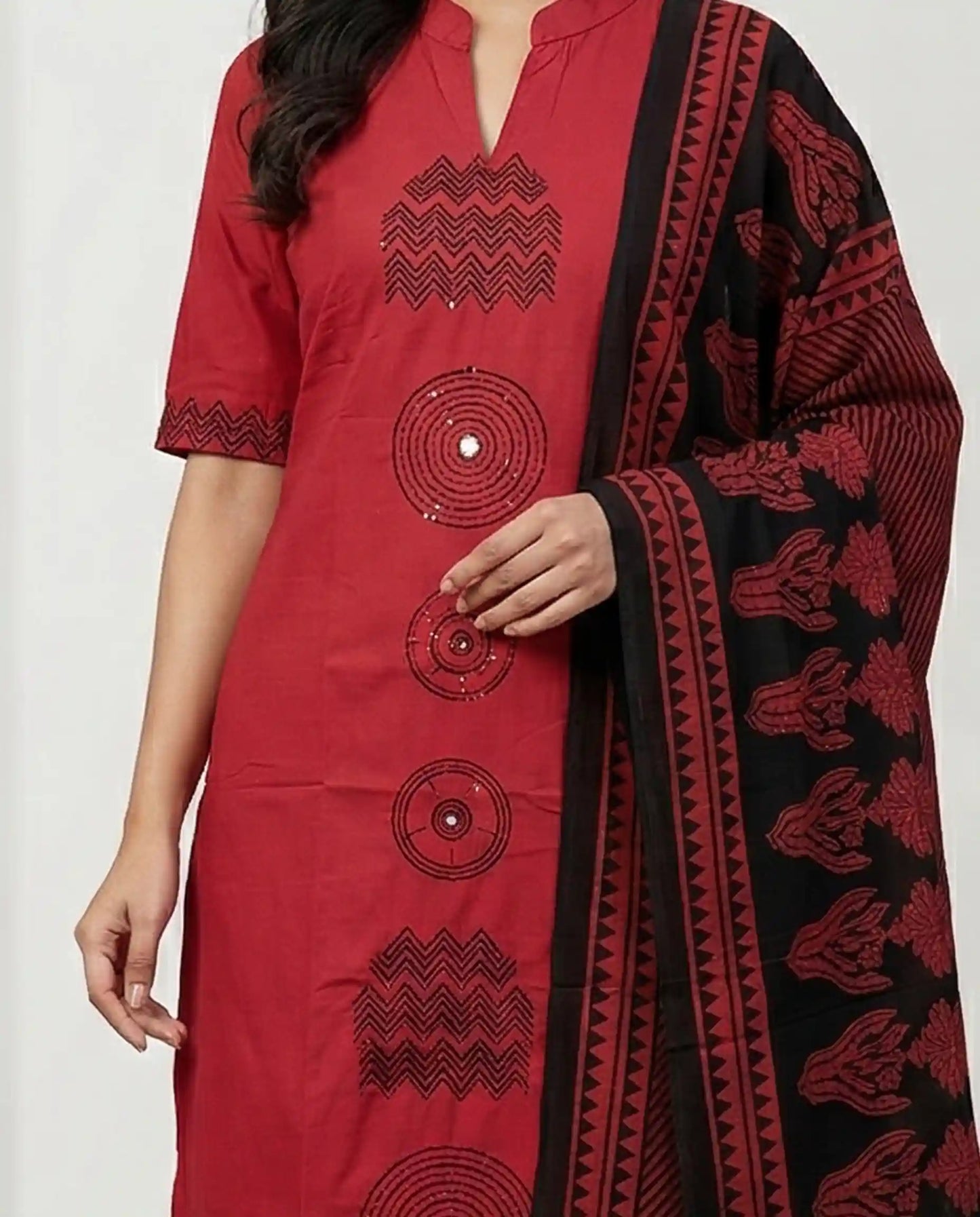 Elegant Maroon Cotton Kurti Set