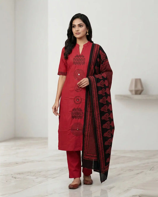 Elegant Maroon Cotton Kurti Set