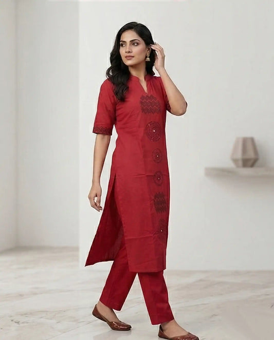 Elegant Maroon Cotton Kurti Set